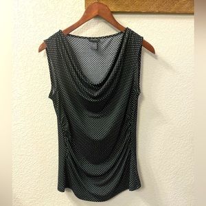 Cowl neck black with white polka dots sleeveless shirt